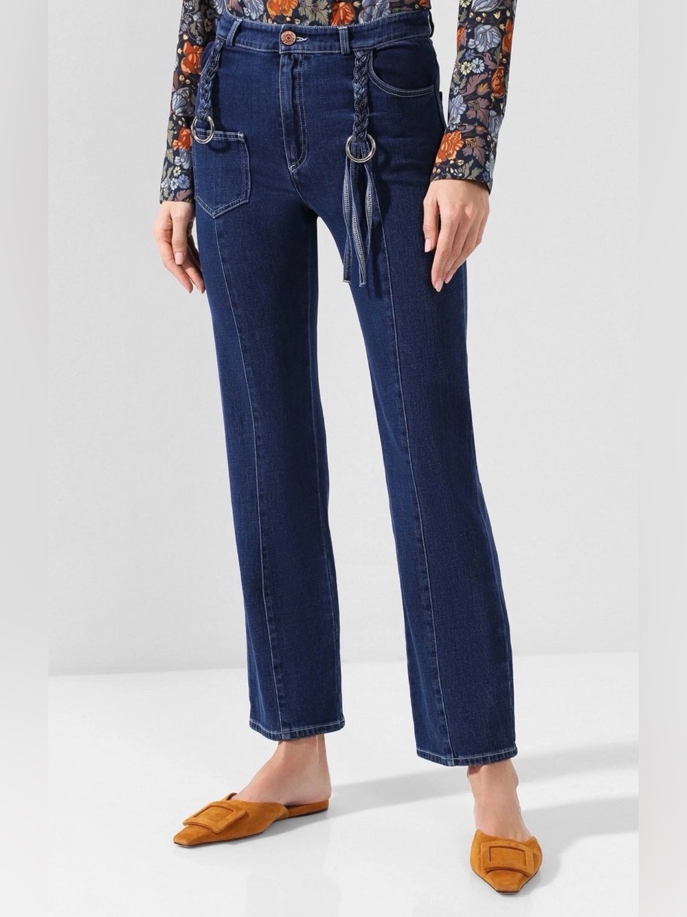 See by Chloe Mid Rise Straight Leg Jeans In Ink Marine | Size FR 44 US 12